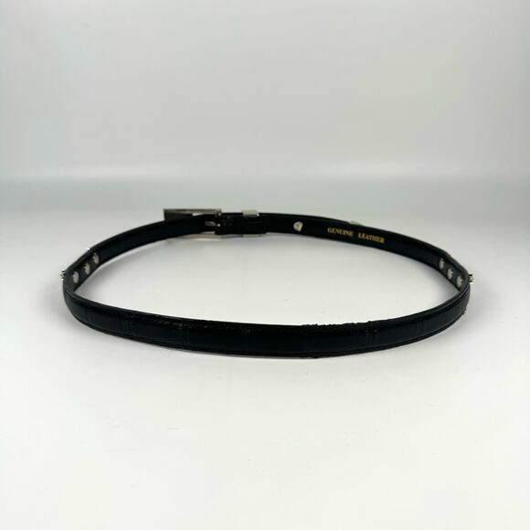 Unbranded Women's Black Western Boho Silver Rectangle Buckle Hearts Skinny Belt - Picture 3 of 6